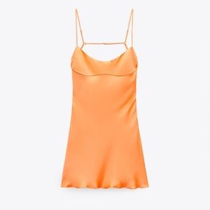 Zara Satin Effect Cut Out Dress in Tangerine